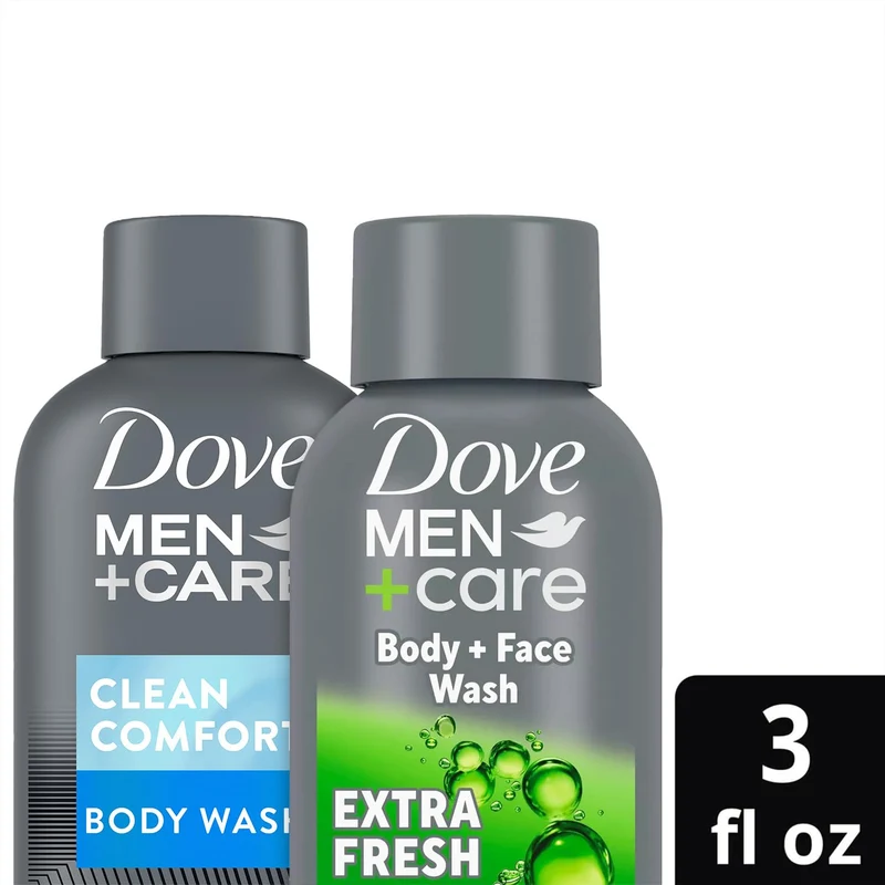 Dove Men+Care Body & Face Wash Variety Extra Fresh + Clean Comfort, Travel Essentials, 3 Oz (Pack of 2)
