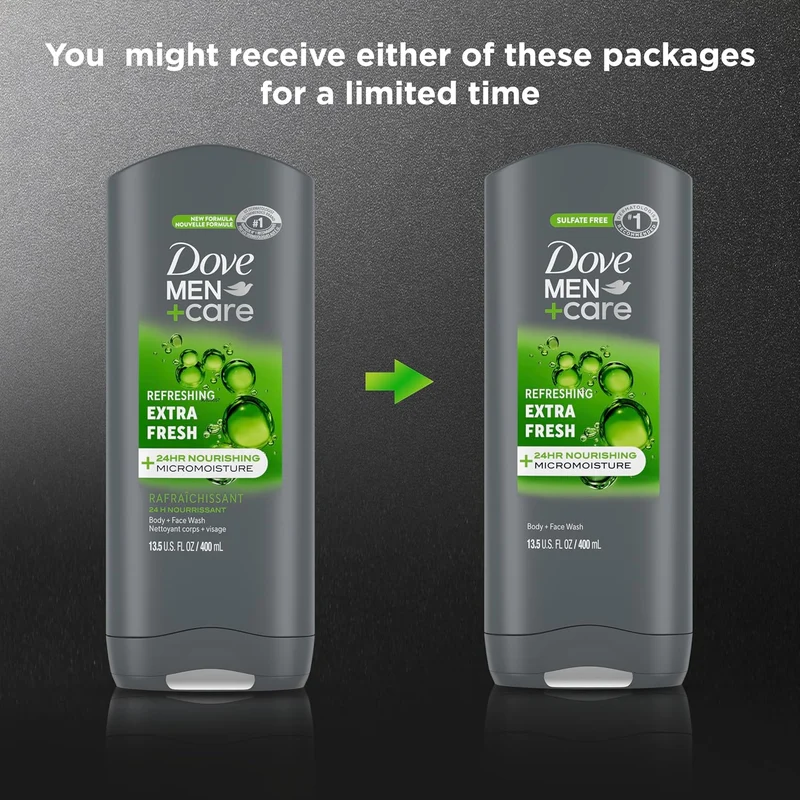 Dove Men+Care Body and Face Wash Refreshing Extra Fresh with 24HR Nourishing Micromoisture (Pack of 2)