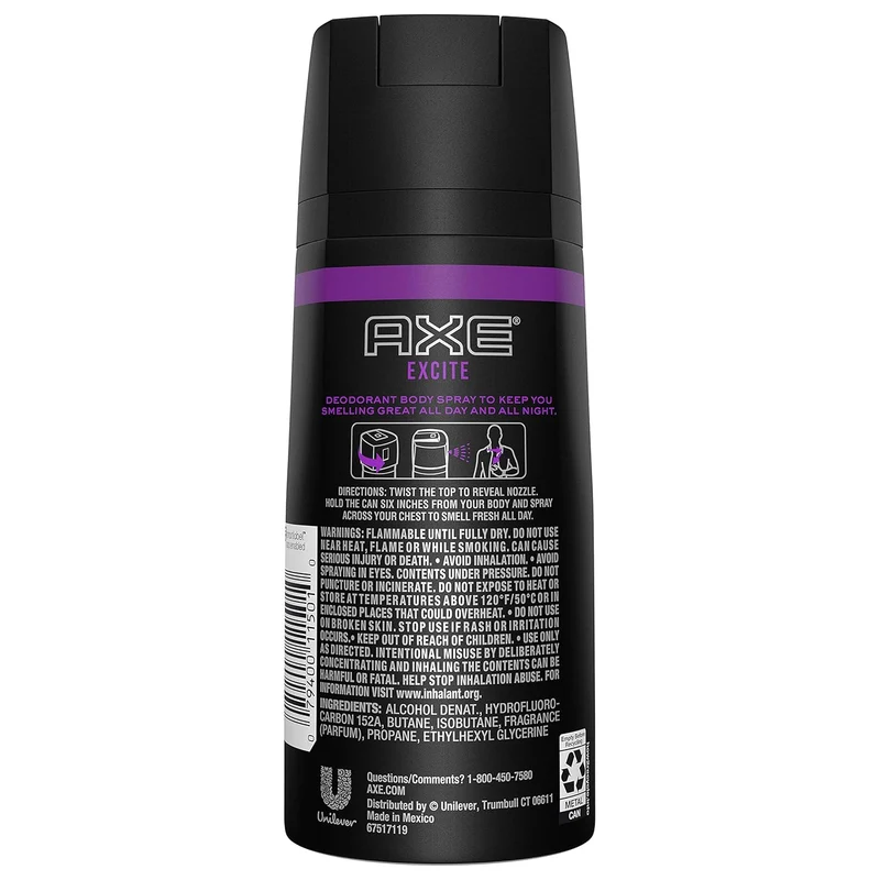 AXE Body Spray for Men, Excite All Day Fresh, 4oz (Pack of 2)