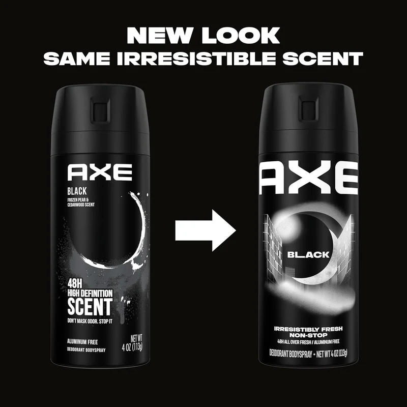 AXE Body Spray Deodorant for Men Black for Long Lasting Odor Protection Frozen Pear & Sandalwood (4.0 oz) Pack of 2