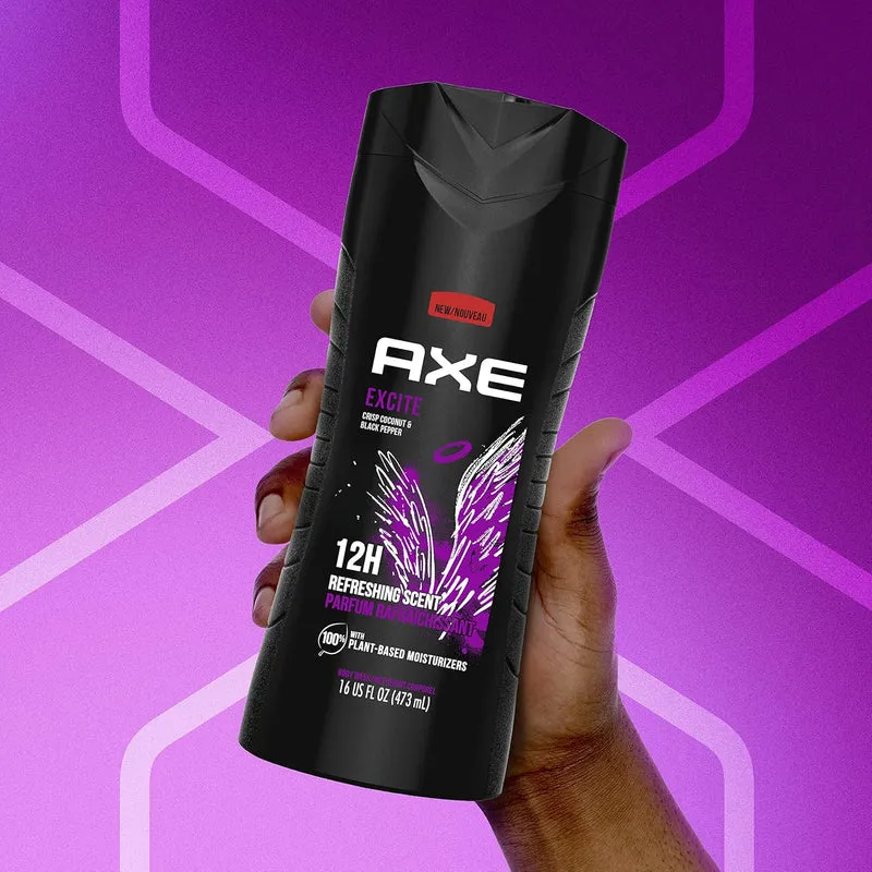 AXE Body Wash 12h Refreshing Scent Excite Crisp Coconut and Black Pepper Men's Body Wash (16 Oz)