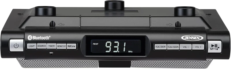Modern Wireless Under Cabinet Kitchen Universal Bluetooth Music System, FM Radio, Clock LCD Digital Display , Built-in Hands-free Mic & Speakers (Includes Mounting Hardware)