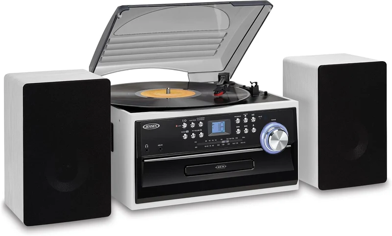 JTA-475 3-Speed Turntable w/ CD, Cassette & AM/FM Stereo Radio + Bonus 2 Pack Record Player Replacement Needles