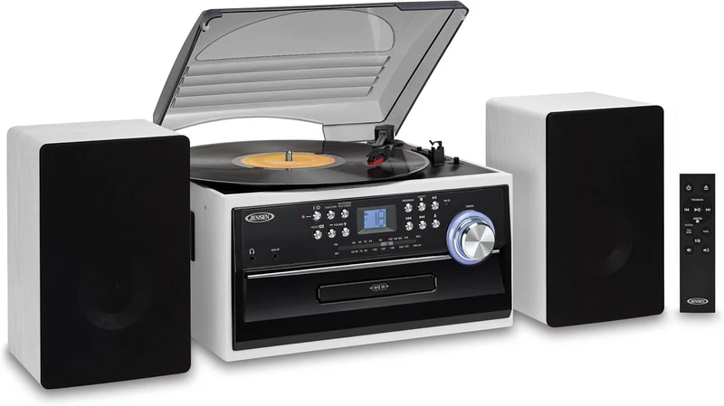 JTA-475 3-Speed Turntable w/ CD, Cassette & AM/FM Stereo Radio + Bonus 2 Pack Record Player Replacement Needles
