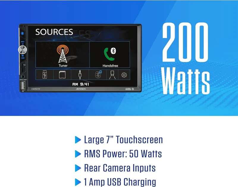 CMR270 7-inch LED Digital Media Touch Screen Double DIN Car Stereo Radio, Backup Camera Input Bluetooth - No CD/DVD