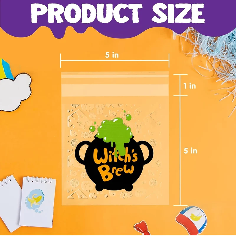 JOYIN 150 PCS Halloween Cellophane Treat Bags, Self Adhesive Clear Cookie and Candy Bags for Kids Trick or Treating, Small Goodie Gift Ziplock Bag Bulk for Halloween Party Favors Supplies in 6 Designs