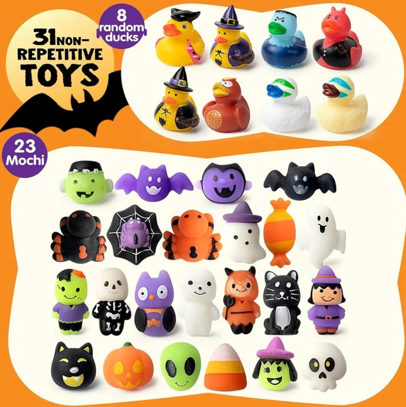 JOYIN Halloween Advent Calendar 2025 with Surprise Toy, 31 Days Holiday CountDown to Halloween with Mochi and Surprise Rubber Duck,Countdown Calendar Toy for Kid Party Favor Supply, Trick or Treating