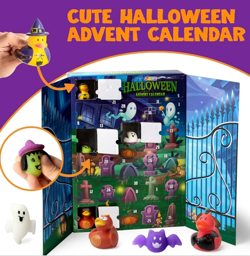 JOYIN Halloween Advent Calendar 2025 with Surprise Toy, 31 Days Holiday CountDown to Halloween with Mochi and Surprise Rubber Duck,Countdown Calendar Toy for Kid Party Favor Supply, Trick or Treating