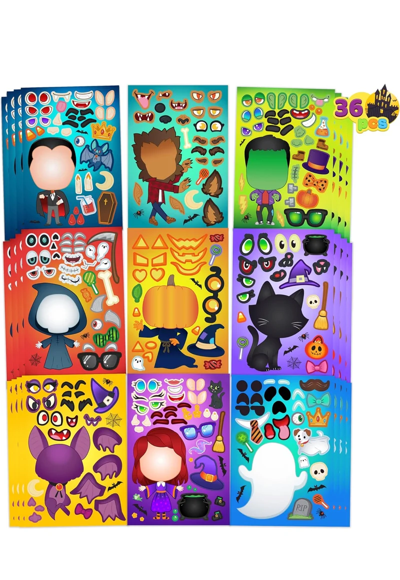 JOYIN 36 PCS Halloween Craft Stickers for Kids Party Favor, Make a Face Stickers with Designs Witch Vampire, DIY Craft Supplies for Halloween Party Game Classroom Activities Gift Goodies