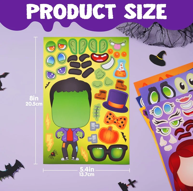 JOYIN 36 PCS Halloween Craft Stickers for Kids Party Favor, Make a Face Stickers with Designs Witch Vampire, DIY Craft Supplies for Halloween Party Game Classroom Activities Gift Goodies