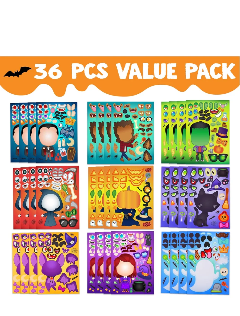 JOYIN 36 PCS Halloween Craft Stickers for Kids Party Favor, Make a Face Stickers with Designs Witch Vampire, DIY Craft Supplies for Halloween Party Game Classroom Activities Gift Goodies