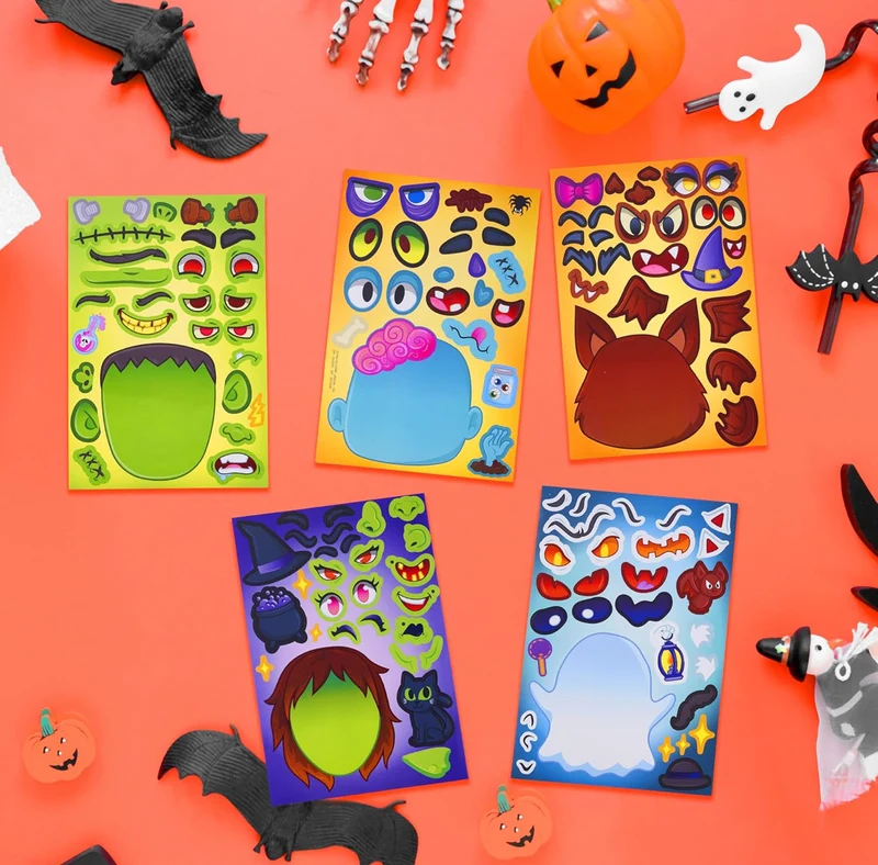 JOYIN 36 PCS Halloween Make-a-face Sticker Sheet, Kids Party Favor Craft Supplies, Make Your Own Characters Stickers with Vampire, Witch, Frankenstein, Ghost, Halloween Goodies Class Activities Game
