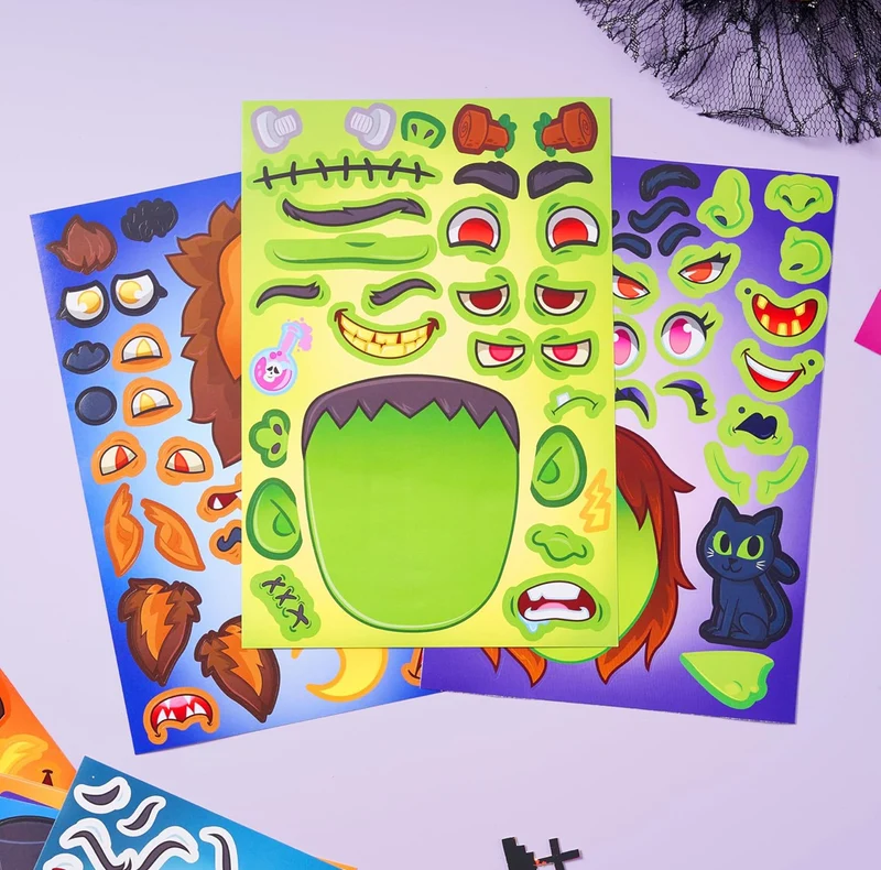 JOYIN 36 PCS Halloween Make-a-face Sticker Sheet, Kids Party Favor Craft Supplies, Make Your Own Characters Stickers with Vampire, Witch, Frankenstein, Ghost, Halloween Goodies Class Activities Game