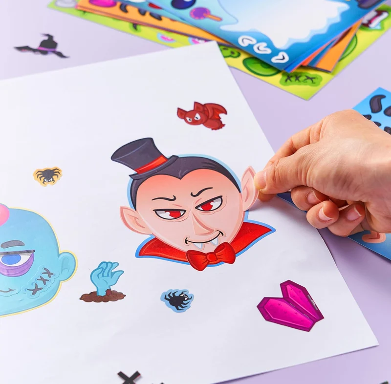 JOYIN 36 PCS Halloween Make-a-face Sticker Sheet, Kids Party Favor Craft Supplies, Make Your Own Characters Stickers with Vampire, Witch, Frankenstein, Ghost, Halloween Goodies Class Activities Game