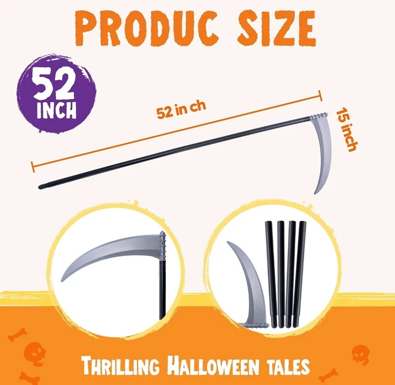 Spooktacular Creations Halloween Grim Reaper Scythe Accessories, 52 inch Grim Reaper's Weapon for Halloween Party, Pretend Play Costume