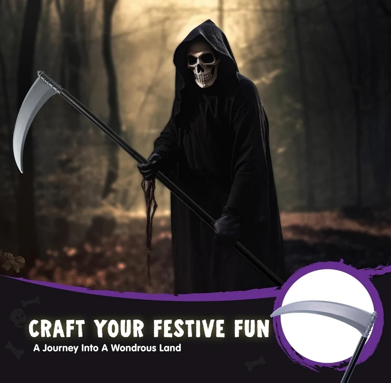 Spooktacular Creations Halloween Grim Reaper Scythe Accessories, 52 inch Grim Reaper's Weapon for Halloween Party, Pretend Play Costume
