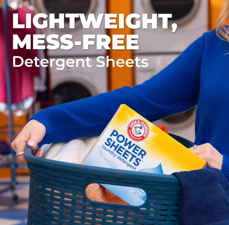 ARM & HAMMER Power Sheets Laundry Detergent, Fresh Breeze Scent, Dissolves in All Wash Temps (60ct)