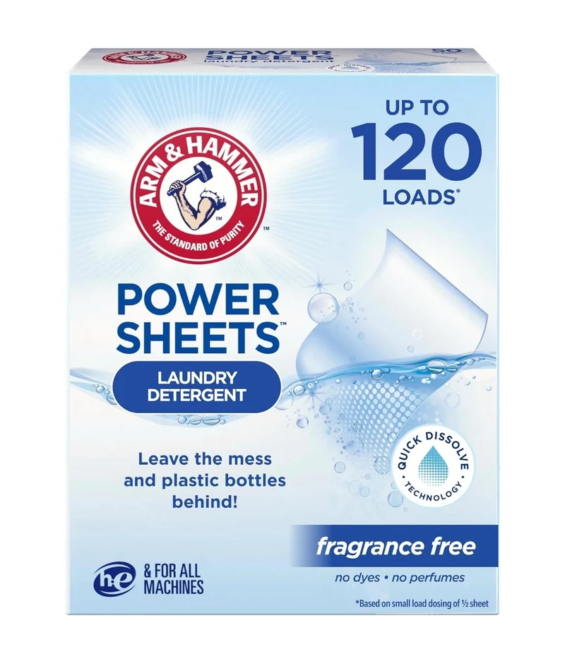 ARM & HAMMER Power Sheets Laundry Detergent, Fragrance Free, No Dyes or Perfumes - 60CT