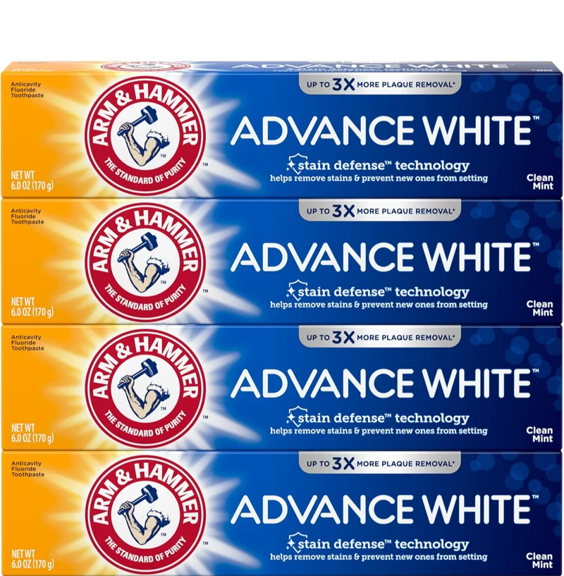 ARM & HAMMER Advance White Toothpaste Stain Defense, Fluoride - Clean Mint Flavor, 6.0 Oz (Pack of 4)