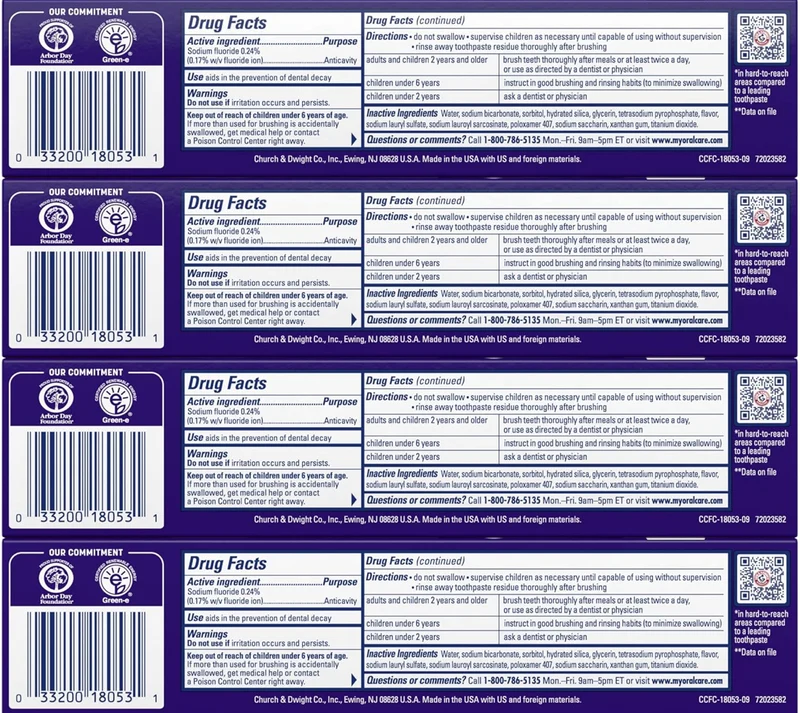 ARM & HAMMER Complete Care Toothpaste,Teeth Whitening w/ Baking Soda - Fluoride Fresh Mint Flavor (Pack of 4)