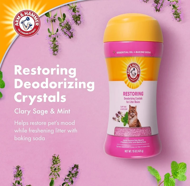 Arm & Hammer Restoring Cat Litter Box Deodorizing Crystals, Clary Sage & Mint Scent Cat Essentials (15oz)