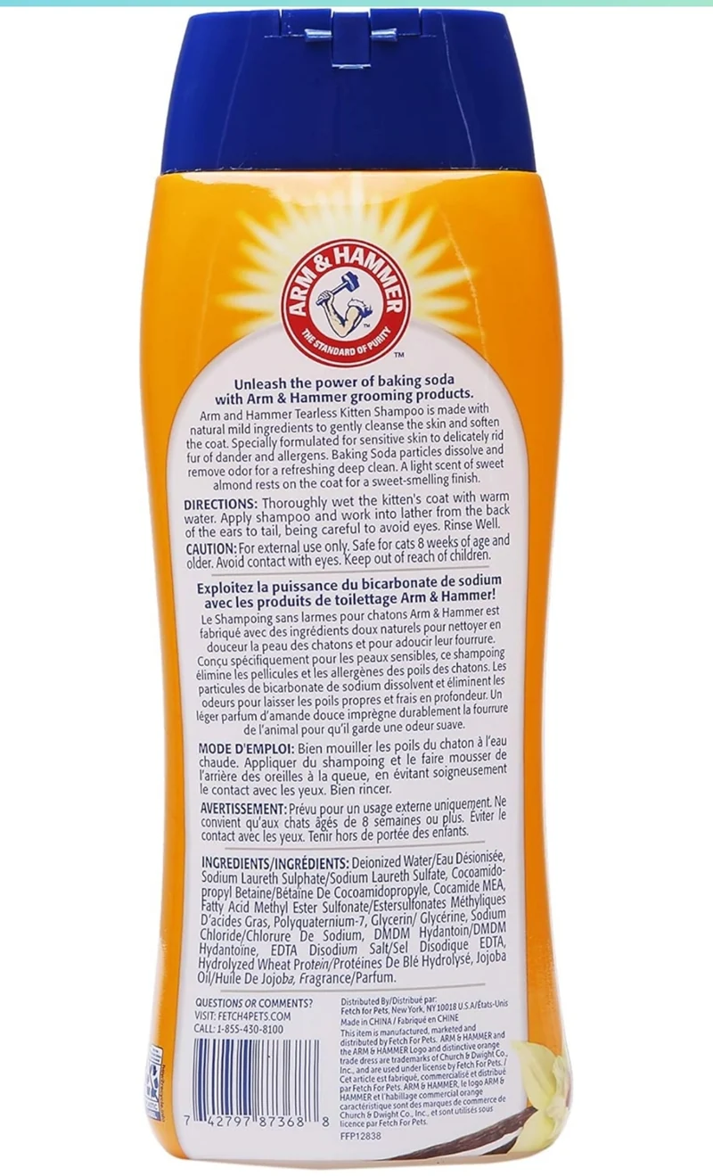 Arm & Hammer Tearless Kitten Shampoo for Cats Natural Cat Shampoo for Odor Control (20Oz) (Pack of 1)
