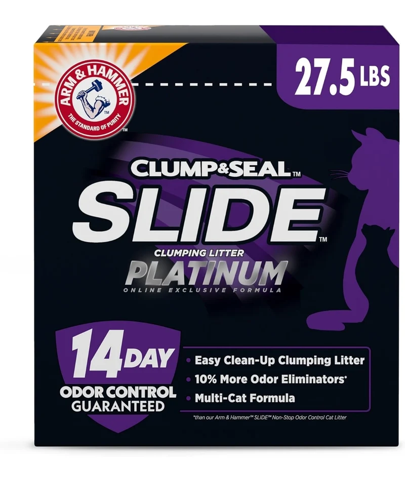 ARM & HAMMER Clump & Seal Slide Platinum Multi-Cat Clumping Litter, Easy Clean, Superior Odor Control