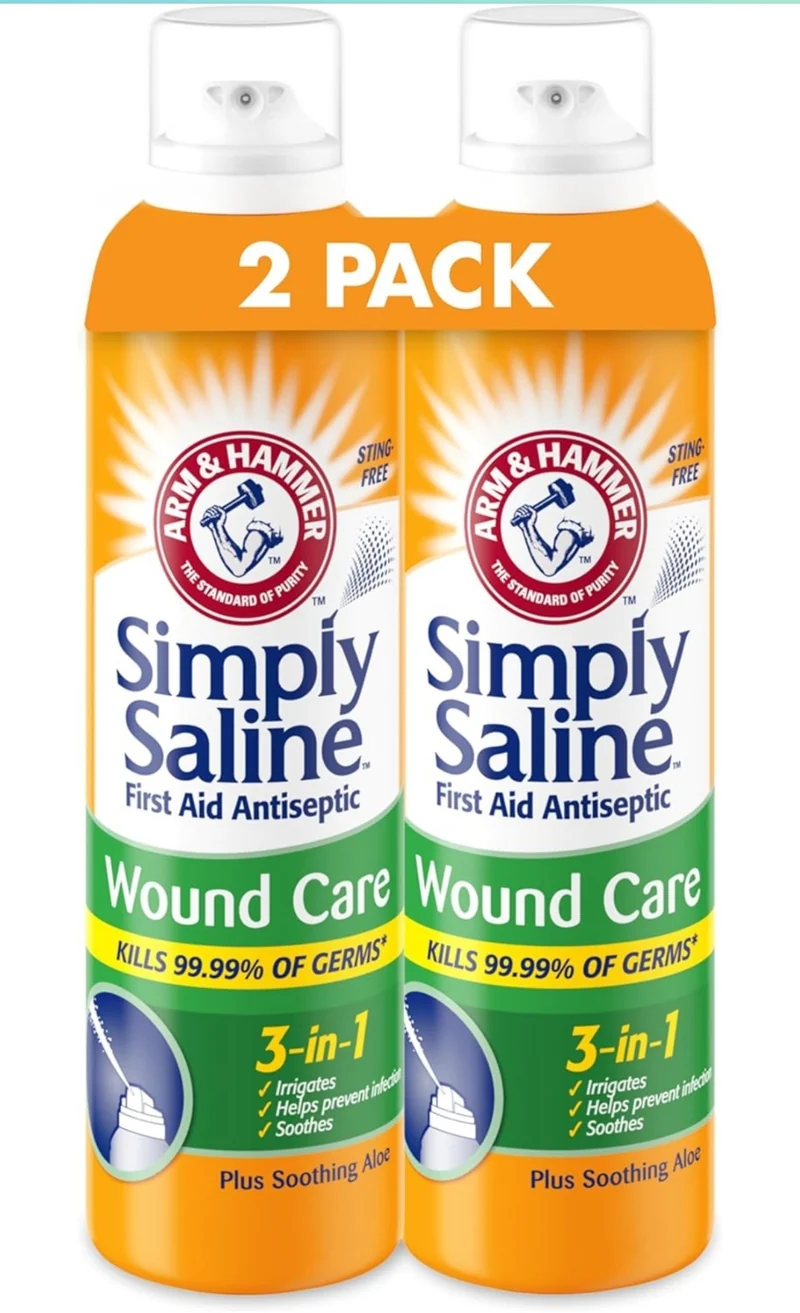 Arm & Hammer Simply Saline Wound Care 3-in-1, Antiseptic First Aid Spray with Aloe Sting-Free Saline (7.4 oz / 2pk)