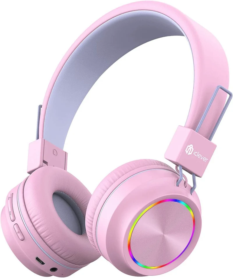PINK BTH03 Kids Bluetooth Headphones Safe Volume, Colorful LED Lights, 25Hour