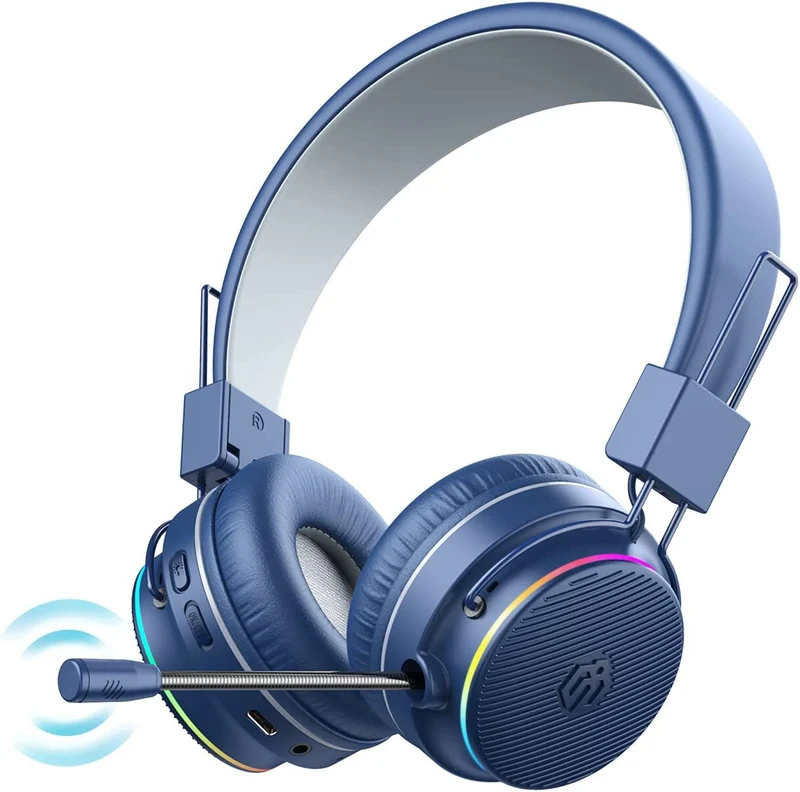 NAVY BLUE BTH03 Kids Bluetooth Headphones Safe Volume, Colorful LED LIGHTS
