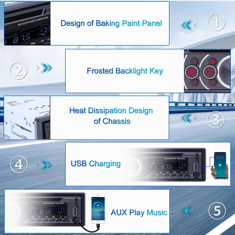 Single Din Car Radio CD Player, Car DVD Player with Bluetooth Hands-Free Calling