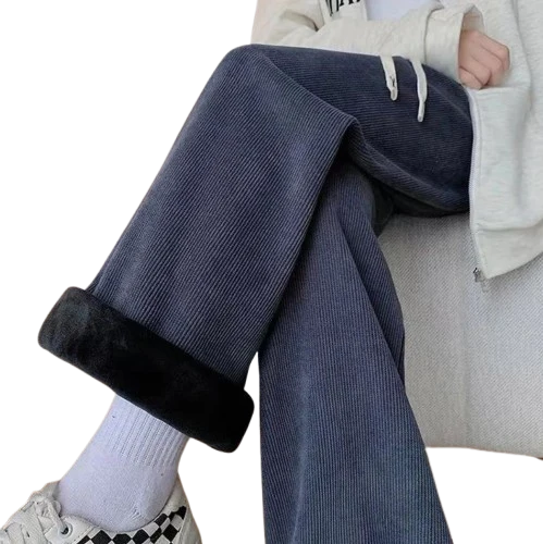 Pantalon en velours côtelé ample à taille élastique et doublure polaire
