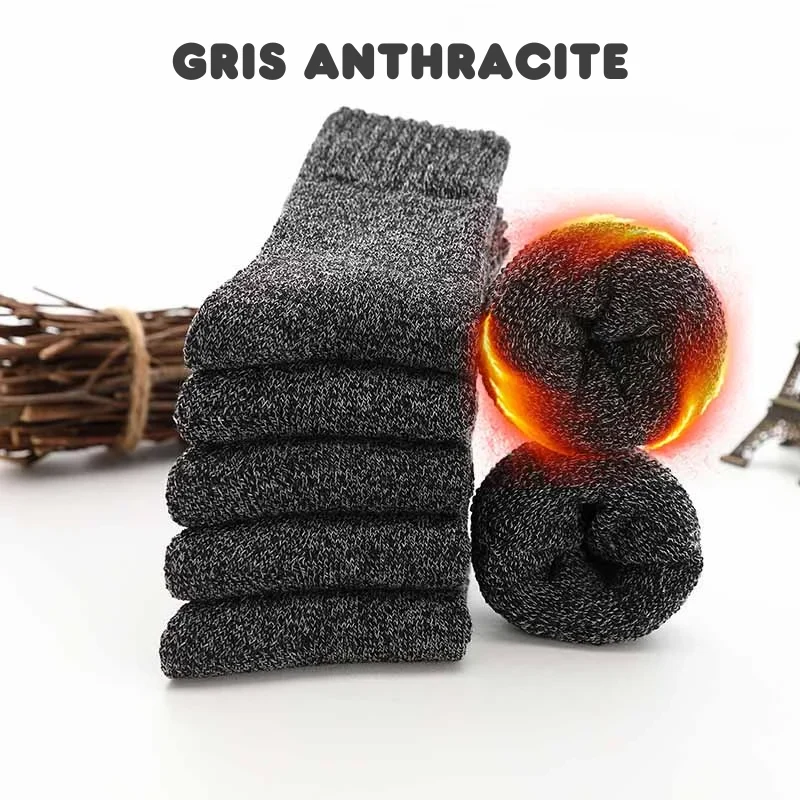 5 Paires de Chaussettes en laine mérinos Chaudes et confortables