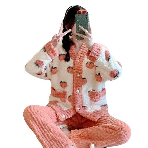 StrawBerry Pyj - Pyjama en Flanelle CHAUD à Motifs Fraises