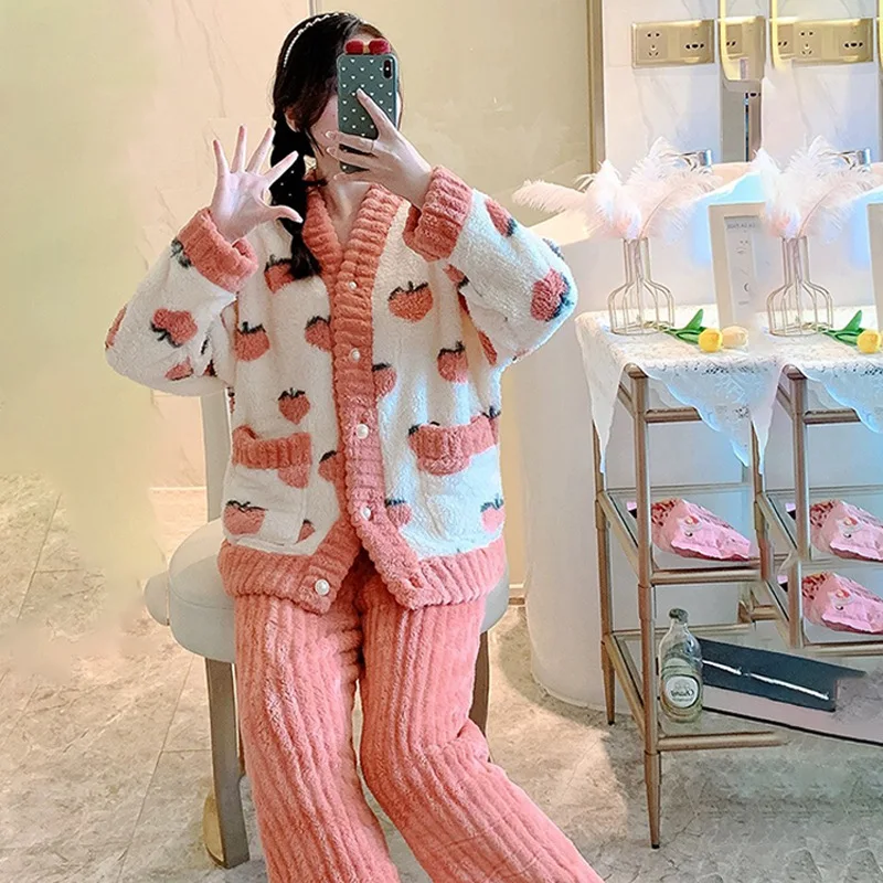 StrawBerry Pyj - Pyjama en Flanelle CHAUD à Motifs Fraises