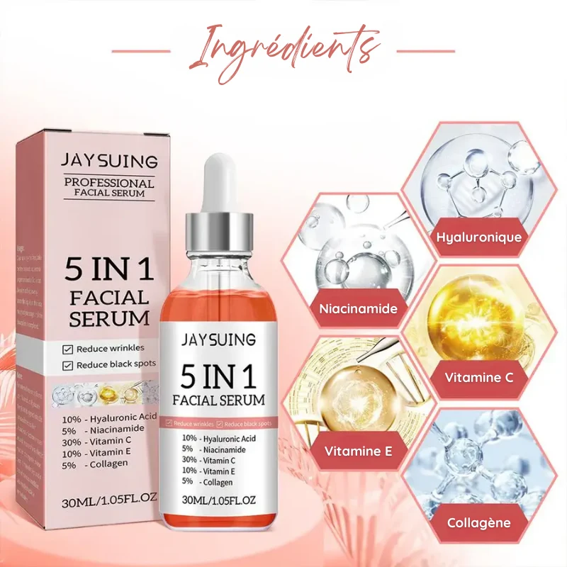 Sérum Visage 5 en 1 : Hyaluronique, Niacinamide, Vitamine C et E & Collagène