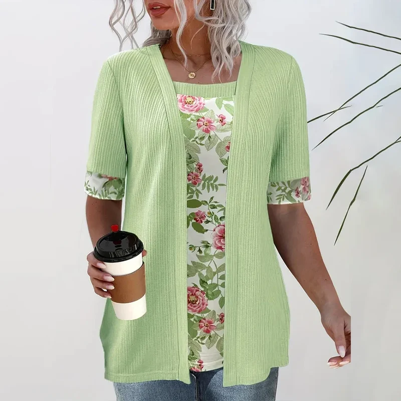 T-shirt 2 en 1 Chic Motif Fleuri