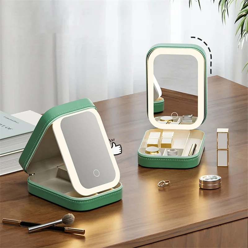 Boîte à Maquillage & Bijoux de Voyage avec Miroir LED