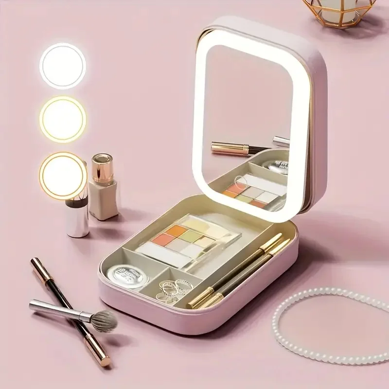 Boîte à Maquillage & Bijoux de Voyage avec Miroir LED
