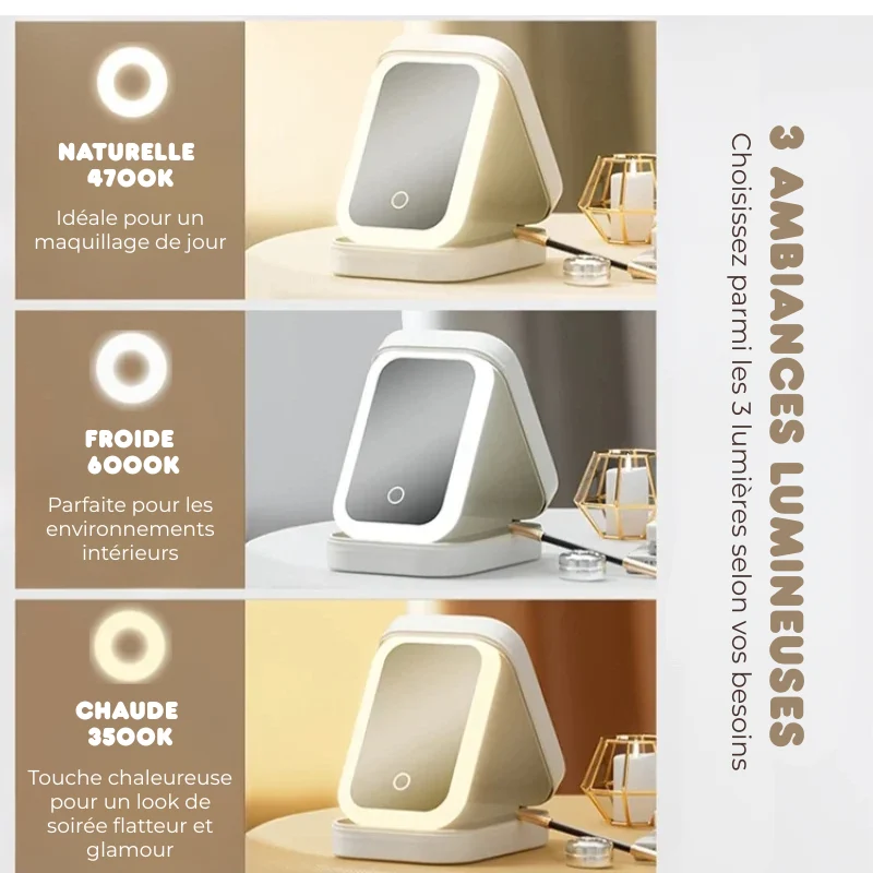 Boîte à Maquillage & Bijoux de Voyage avec Miroir LED