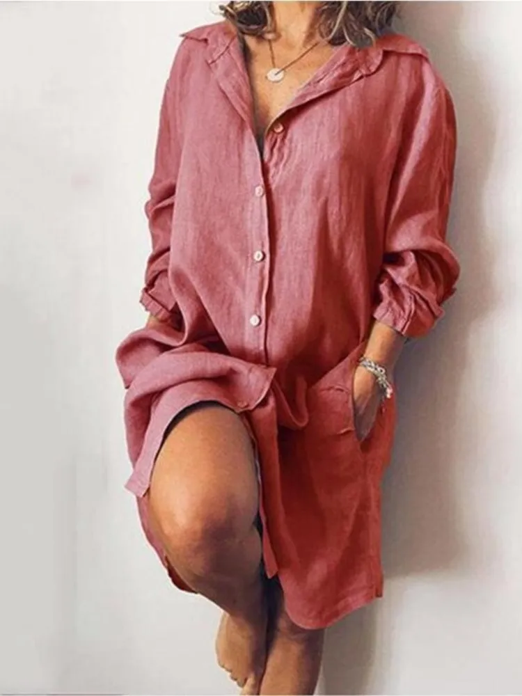 Robe Chemise longue en coton et lin pour femme