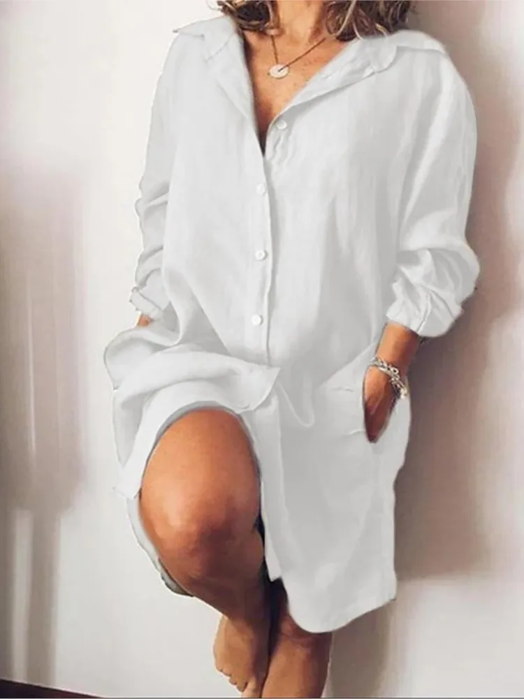Robe Chemise longue en coton et lin pour femme