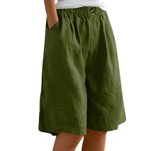 Short Long Femme Coton & Lin Taille Élastique