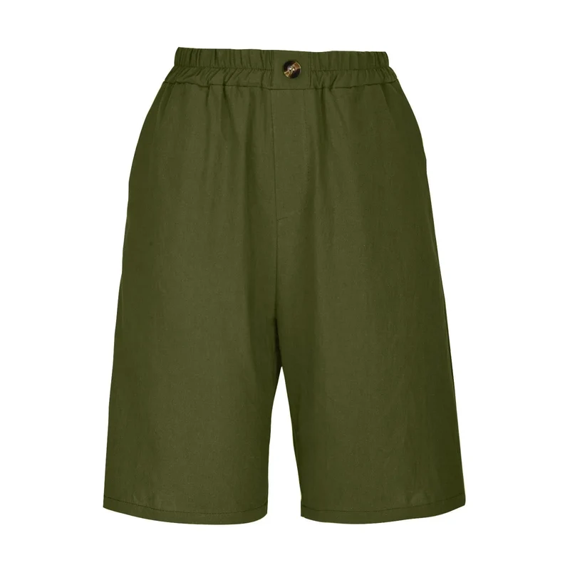 Short Long Femme Coton & Lin Taille Élastique
