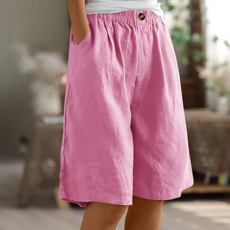 Short Long Femme Coton & Lin Taille Élastique