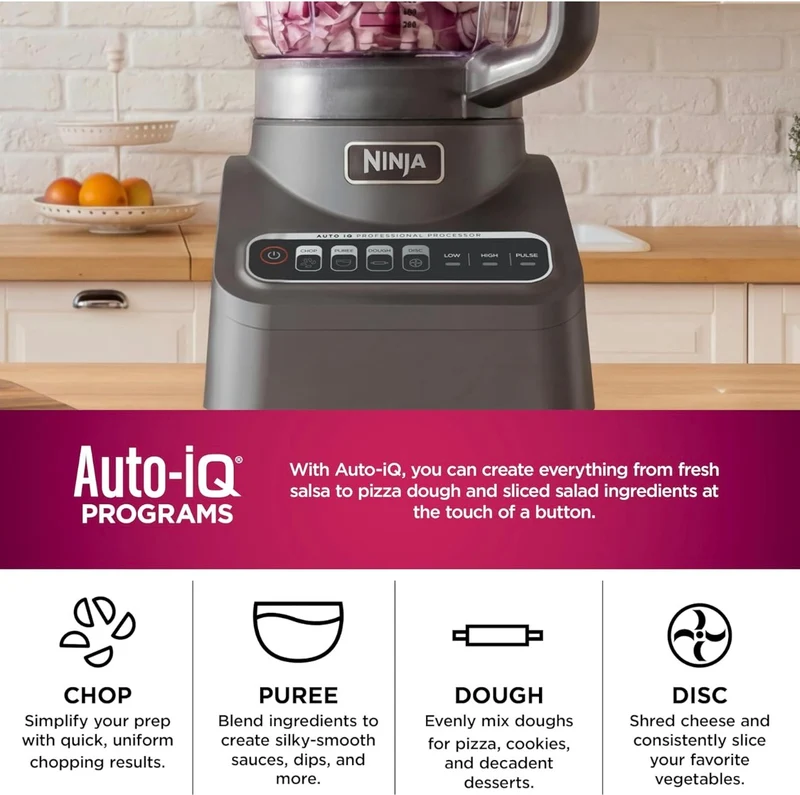 Ninja Food Processor, Professional Plus, 1000 Peak Watts, 4 Functions for Chopping, Slicing, Purees & Dough with 9-Cup Processor Bowl, 3 Blades, Food Chute & Pusher