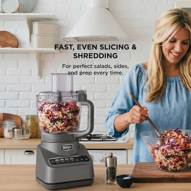 Ninja Food Processor, Professional Plus, 1000 Peak Watts, 4 Functions for Chopping, Slicing, Purees & Dough with 9-Cup Processor Bowl, 3 Blades, Food Chute & Pusher
