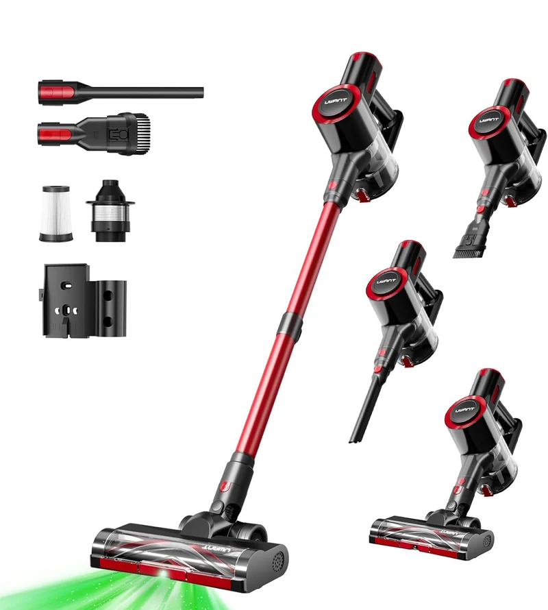 Cordless Lightweight Handheld Vacuum Cleaner 35Kpa Powerful Suction Wide Green Headlight Vacuum Cleaner for Home Pet Hair Anti-Tangle HEPA for Carpet Hard Floors