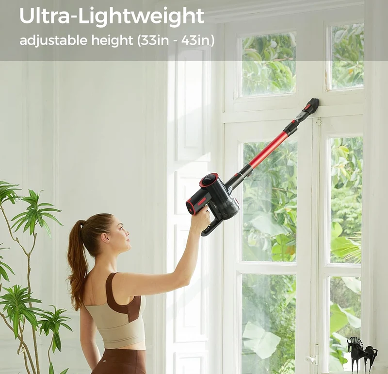 Cordless Lightweight Handheld Vacuum Cleaner 35Kpa Powerful Suction Wide Green Headlight Vacuum Cleaner for Home Pet Hair Anti-Tangle HEPA for Carpet Hard Floors