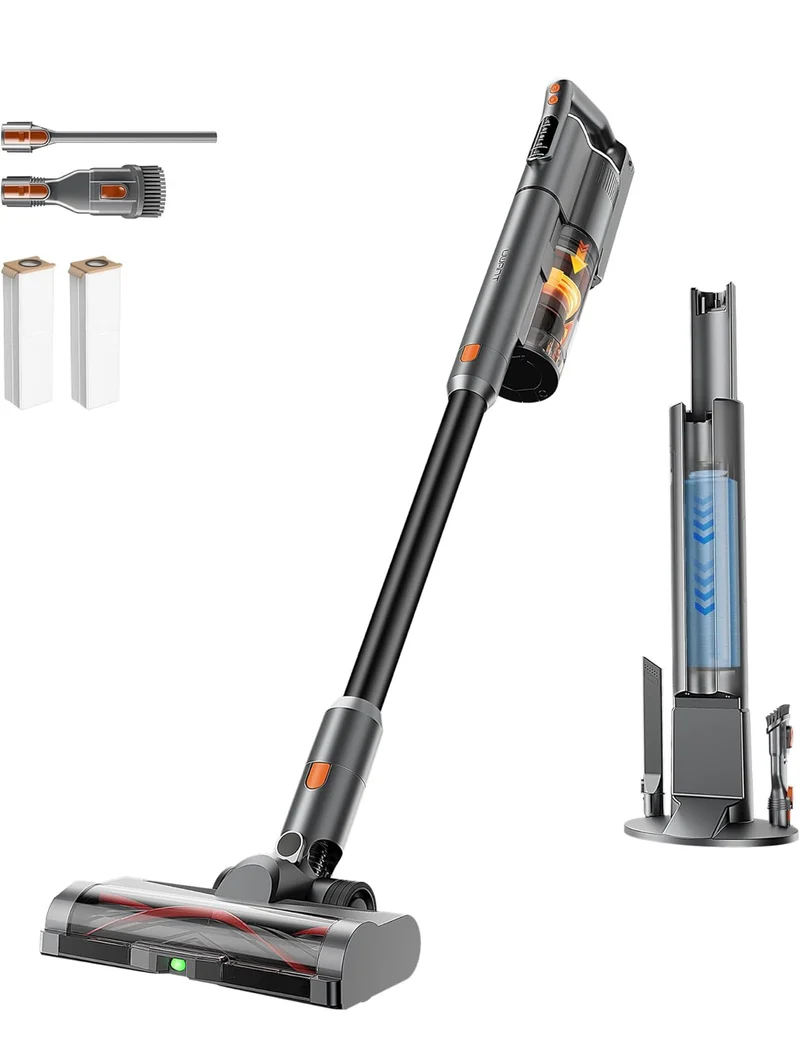 V500 Cordless Vacuum Cleaner w/ Auto Empty & Auto Dust Scrap System, 7-Layer HEPA Filtration, Anti-Tangle Brush, Stick Vacuum for Pet Hair, Hard Floors, Carpet - (Grey)